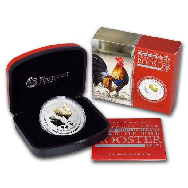 Australien. 1 Dollar 2017 Year of the Rooster - Gold Gilded, 1 Oz (.999)  (Ingen mindstepris)