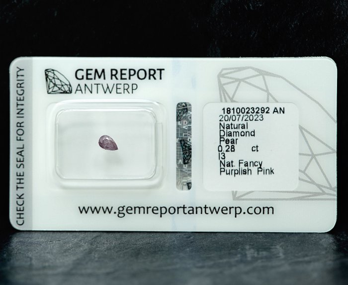 1 pcs Diamant  (Naturfarvet)  - 0.28 ct - Pære - Fancy Lille nuance Lyserød - I3 - Gem Report Antwerp (GRA)