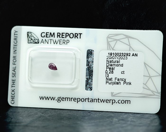 1 pcs Diamant  (Naturfarvet)  - 0.28 ct - Pære - Fancy Lille nuance Lyserød - I3 - Gem Report Antwerp (GRA)