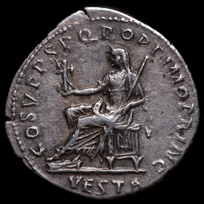 Romarriket. Trajan (AD 98-117). Denarius Roma, 111 d.C. - Vesta sentada  (Ingen mindstepris)