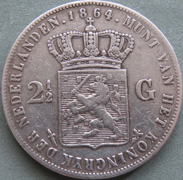 Holland. Willem III. 2 1/2 Gulden 1864A  (Ingen mindstepris)