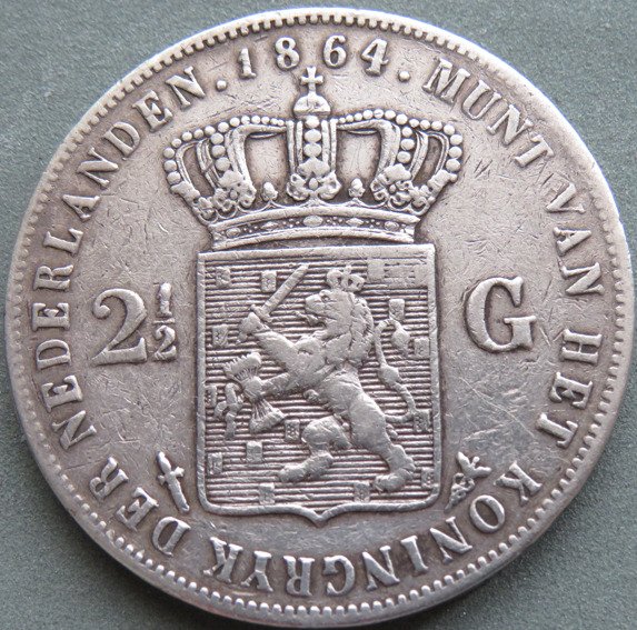 Holland. Willem III. 2 1/2 Gulden 1864A  (Ingen mindstepris)