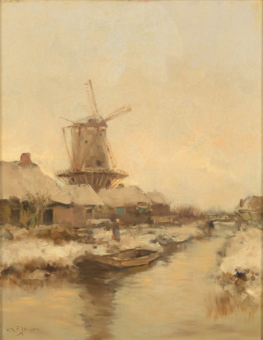 Willem George Frederik Janssen (1871-1949) - Molen in winterslandschap