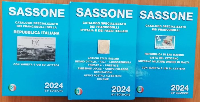 Italien  - Sassone-kataloger bind I + II + III. 2024 udgave Brugt men som ny.