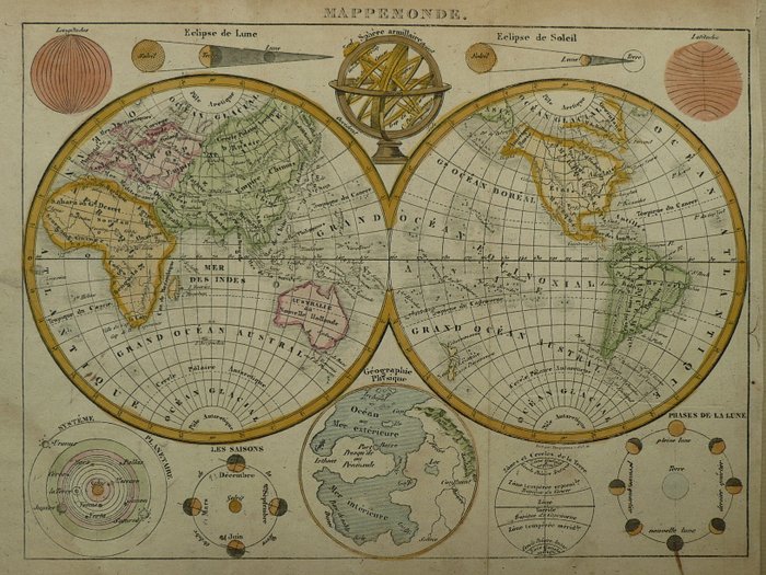 World - Kontinenter; Unknown - Mappemonde - 1821-1850