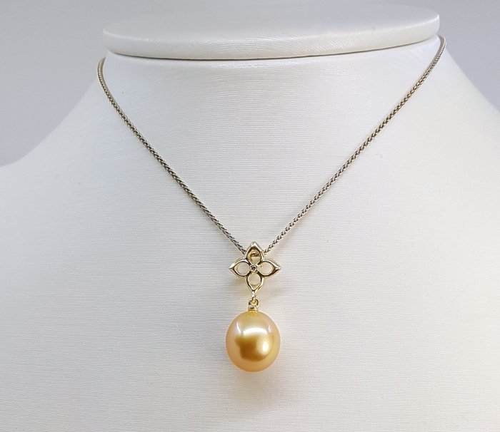 Vedhæng 11x12mm Dyb Golden South Sea Pearl Drop - 14 kt. Gult guld - 0,01 ct