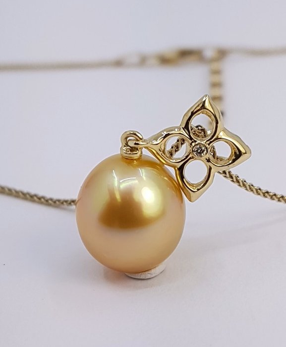 Vedhæng 11x12mm Dyb Golden South Sea Pearl Drop - 14 kt. Gult guld - 0,01 ct