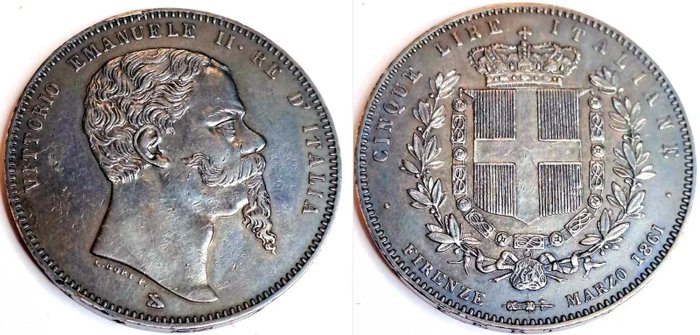 Italien, Kongerig Vittorio Emanuele II. 5 Lire 1861 Firenze