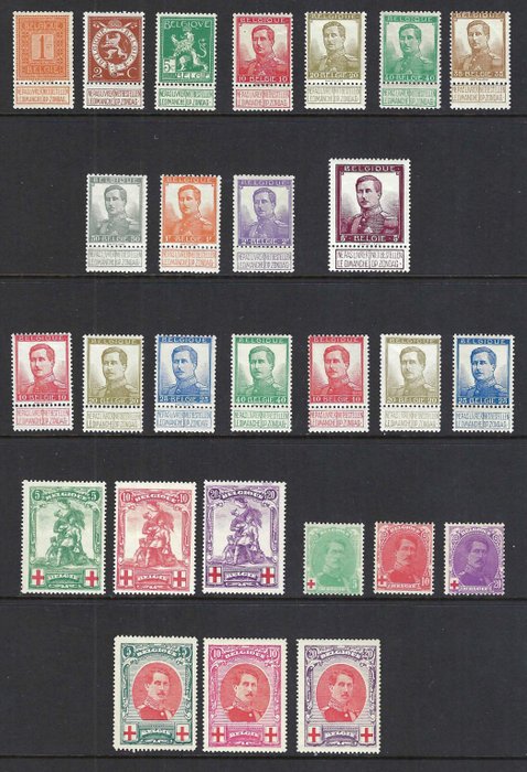 Belgien 1912/1915 - 4 Efterfølgende komplette serier (Pelles Merode og 2 Albert I Røde Kors) - OBP/COB 108/134