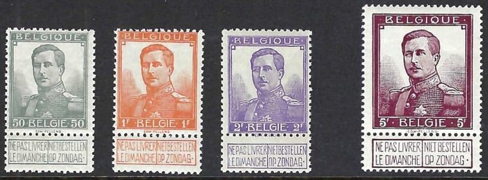 Belgien 1912/1915 - 4 Efterfølgende komplette serier (Pelles Merode og 2 Albert I Røde Kors) - OBP/COB 108/134