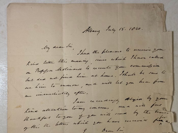 William Buell Sprague (1795-1876) American Congregational and Presbyterian clergyman - Autograph signed letter to Louis Borg, the Chancellor of the French Consulate in USA - 1840