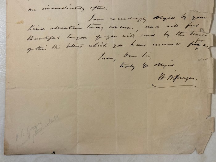 William Buell Sprague (1795-1876) American Congregational and Presbyterian clergyman - Autograph signed letter to Louis Borg, the Chancellor of the French Consulate in USA - 1840