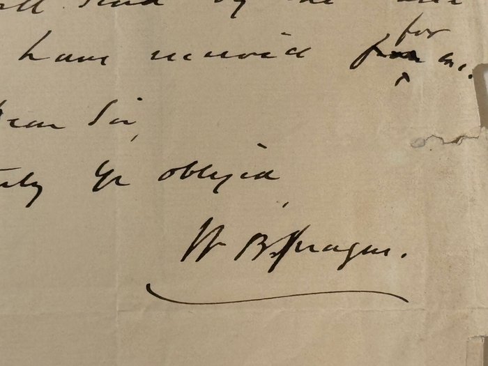 William Buell Sprague (1795-1876) American Congregational and Presbyterian clergyman - Autograph signed letter to Louis Borg, the Chancellor of the French Consulate in USA - 1840