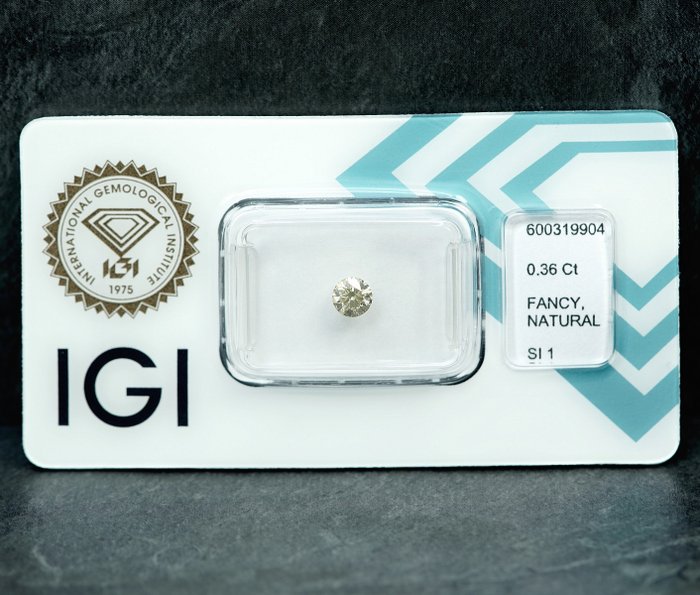 1 pcs Diamant  (Naturfarvet)  - 0.36 ct - Fancy light Grålig Gul - SI1 - International Gemological Institute (IGI)