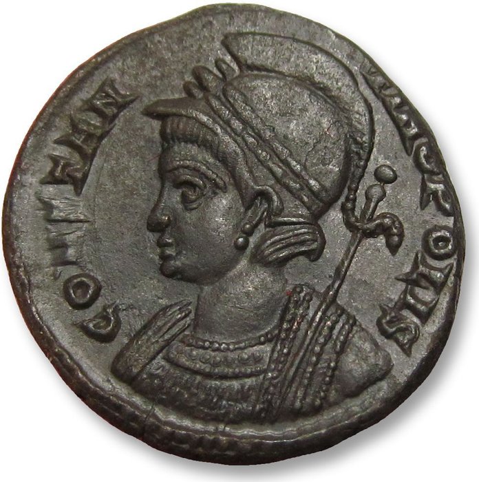 Romarriket Constantine I (AD 306-337) Follis City Commemorative Lugdunum (Lyon) 2nd officina (pellet-in-crescent SLG) 330-331 AD -