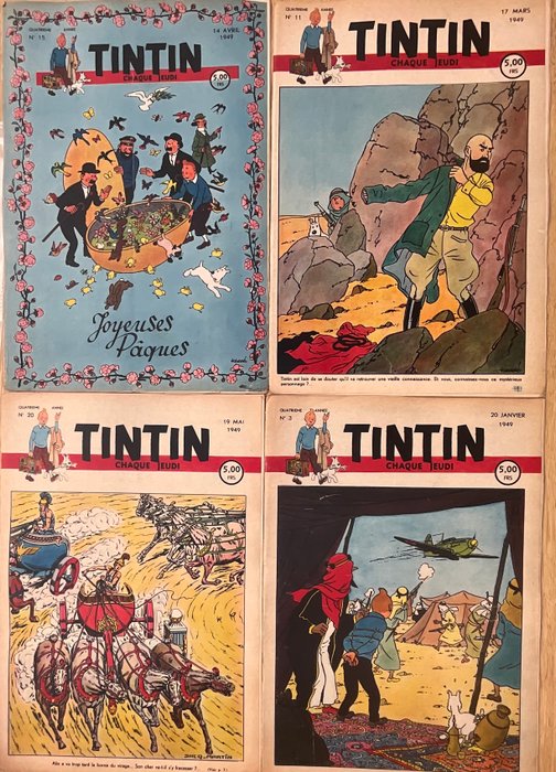 Ensemble de 4 fascicules Journal Tintin de 1949