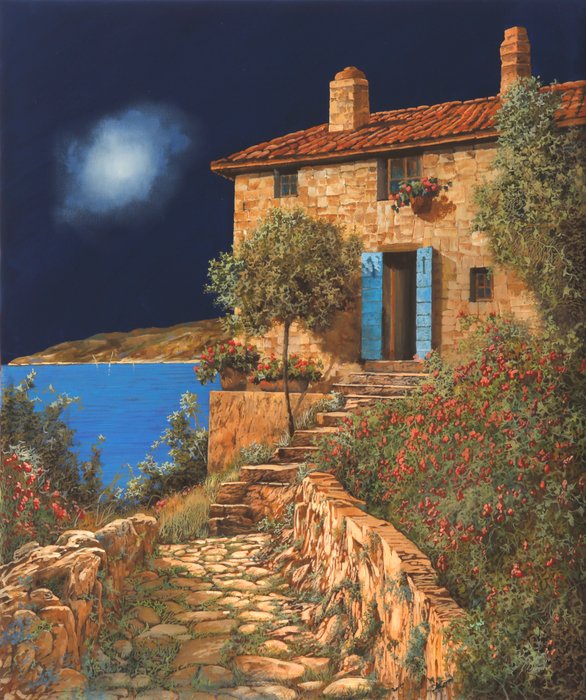 Guido Borelli - di notte al lago