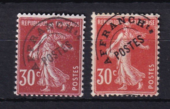 Frankrig 1922/1927 - Pre-annulleret inklusive overprint sort postfrit uden hængsel - Yvert préo n°58A et 61