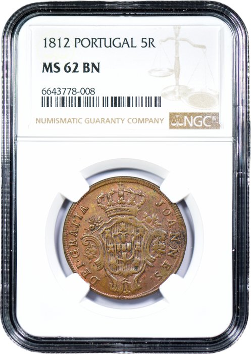 Portugal D João Príncipe Regente (1799-1816) V Reis 1812 - NGC - MS 62 - Rara