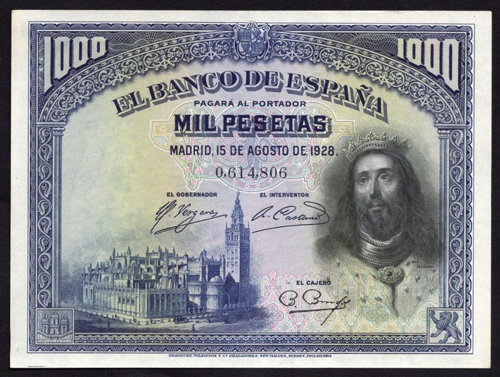 Spanien. - 1000 pesetas 1928 - Pick 78  (Ingen mindstepris)