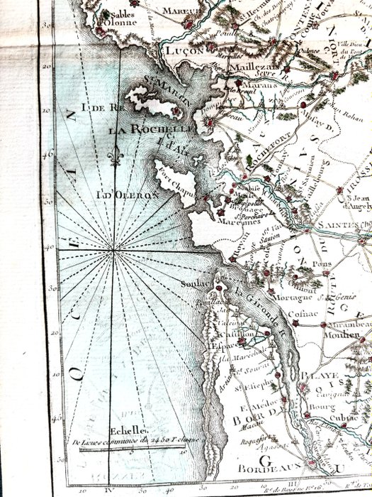 Frankrig - La Rochelle île de Ré Nantes Angers Bordeaux Périgueux; Louis-Charles DESNOS / MICHEL Claude Sidoine - XVe feuille qui donne les routes entre Bordeaux et Rennes - 1781-1800