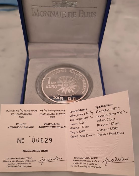 Frankrig. 1 1/2 Euro 2003 "Le vol Paris-Tokyo" Proof  (Ingen mindstepris)