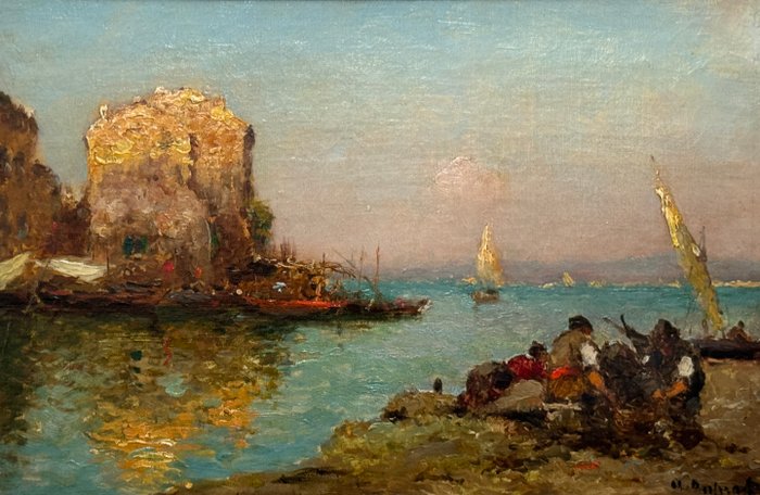 Albert Ferdinand Duprat (1882-1974) - Una vista sul mare veneziana al tramonto