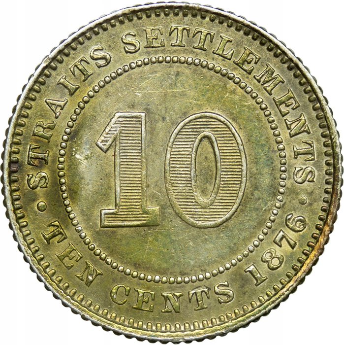 Straits Settlements (Britisk Malaysia). Victoria (1837-1901). 10 Cents 1876 H, Heaton Mint - extremely rare date