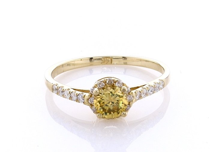 Ring - 14 karat Gulguld -  072ct tw Diamant (Naturfarvet) - Diamant