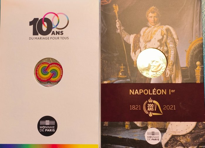 Frankrig. 10 Euro 2021/2023 "Napoléon Ier" + "10 Ans de la loi Mariage pour tous" (2 monnaies)  (Ingen mindstepris)