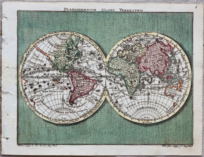 World - Kort; Tobias Conrad Lotter / Lobeck Tobias - Planisphaerium Globi Terrestris - 1751-1760