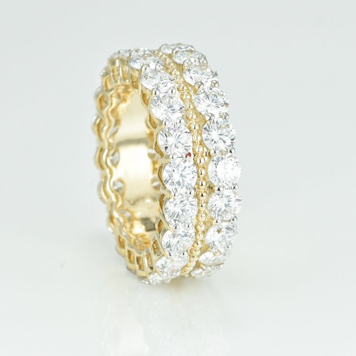 Ring - 14 karat Gulguld -  6.97ct. tw. Diamant (Laboratoriedyrket) - Bryllups band