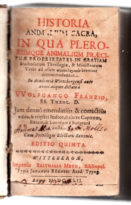 Wolfgang Frantze (1564-1628) - Historia animalium sacra: In qua plerorumque animalium præcipuæ proprietates  - 1642