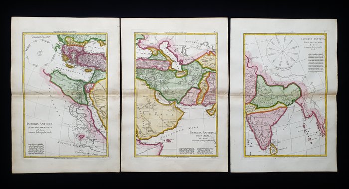 Asien - [Lot af 3 kort] - Mellemøsten / Lilleasien / Indien / Arabien / Yemen / Indien / Sri Lanka / Iran; Desmarest  Bonne - [Lot of 3 maps] - Imperia Antiqua Pars Occidentalis / Media / Orientalis - 1781-1800