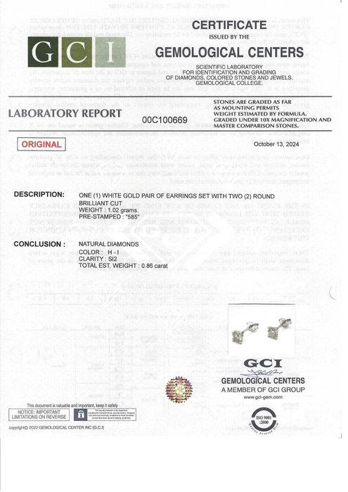 Ingen mindstepris - Øreringe - 14 karat Hvidguld -  0.86ct. tw. Diamant (Natur)