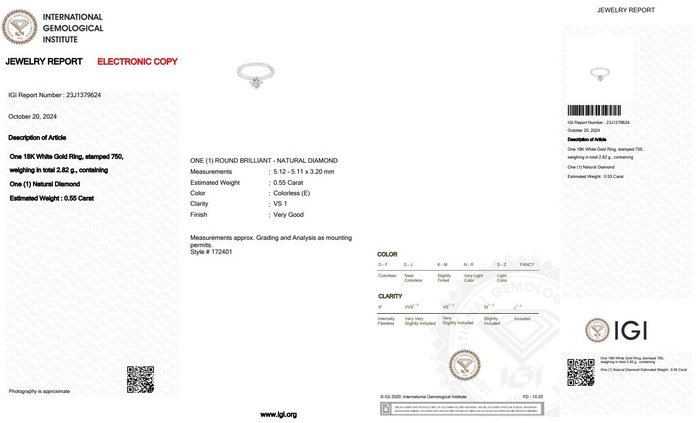 Ring - 18 kraat Hvidguld -  0.55ct. tw. Diamant (Natur)