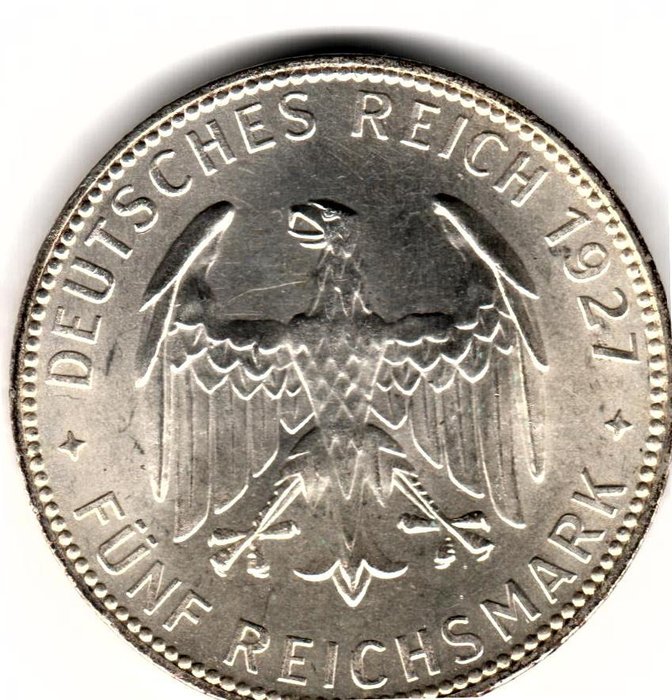 Tyskland, Weimarrepublikken 5 Reichsmark 1927, Universität Tübingen J. 329. Erhaltung !  (Ingen mindstepris)