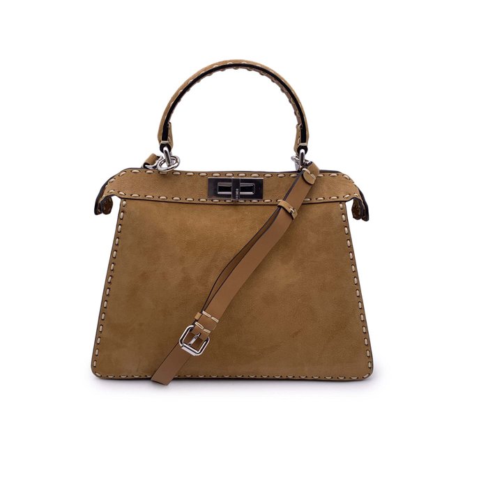 Fendi - Selleria Beige Suede Peekaboo ISeeU Medium Top Handle Bag - Håndtaske