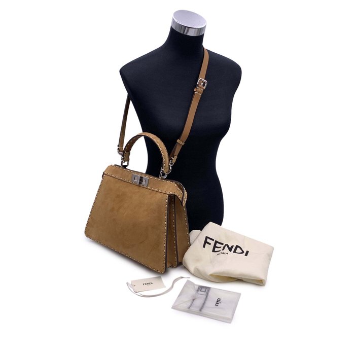 Fendi - Selleria Beige Suede Peekaboo ISeeU Medium Top Handle Bag - Håndtaske