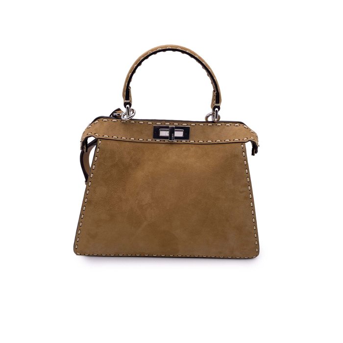 Fendi - Selleria Beige Suede Peekaboo ISeeU Medium Top Handle Bag - Håndtaske