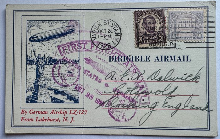 Förenta staterna - Zeppelin Graf Zeppelin First Flight Airmail 1928 - Postkort (1) - 1928-1928