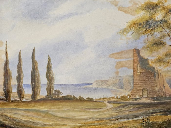 Scuola anglosassone (XIX-XX) - Paesaggio con rovine