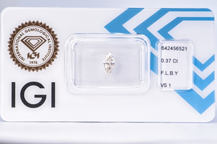 Ingen mindstepris - 1 pcs Diamant  (Naturfarvet)  - 0.37 ct - Marquise - Fancy light Brun Gul - VS1 - International Gemological Institute (IGI)