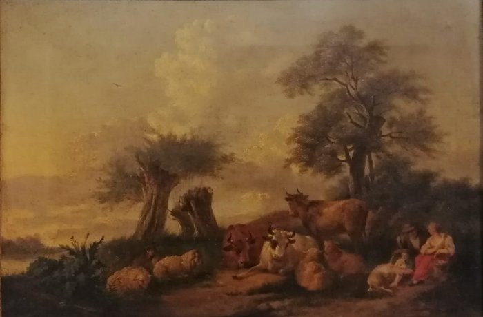 Nicolaes Berchem (1620-1683), Suiveur - Paysage avec une famille d’agriculteurs et leur troupeau