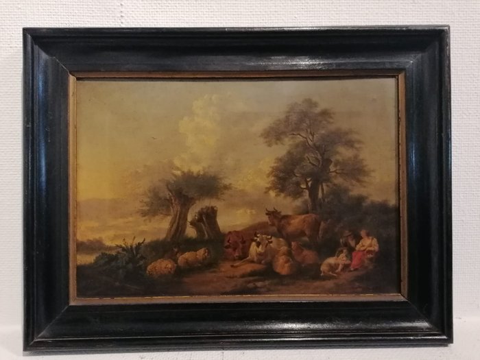 Nicolaes Berchem (1620-1683), Suiveur - Paysage avec une famille d’agriculteurs et leur troupeau