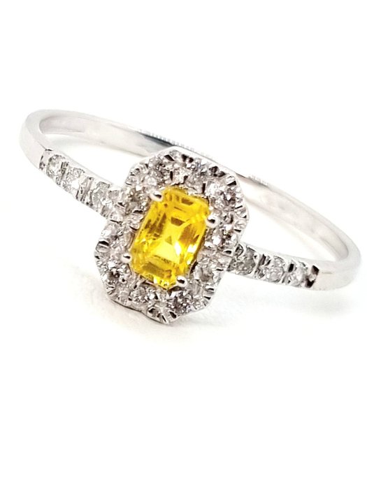 Ring - 18 kraat Hvidguld Safir - Diamant