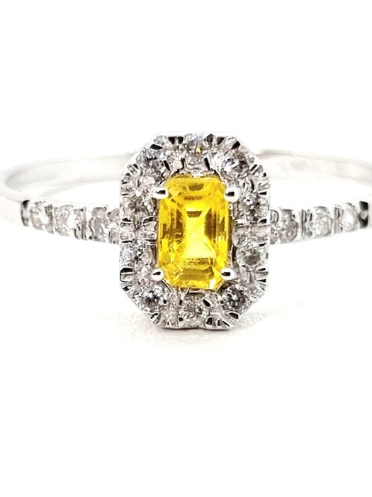 Ring - 18 kraat Hvidguld Safir - Diamant