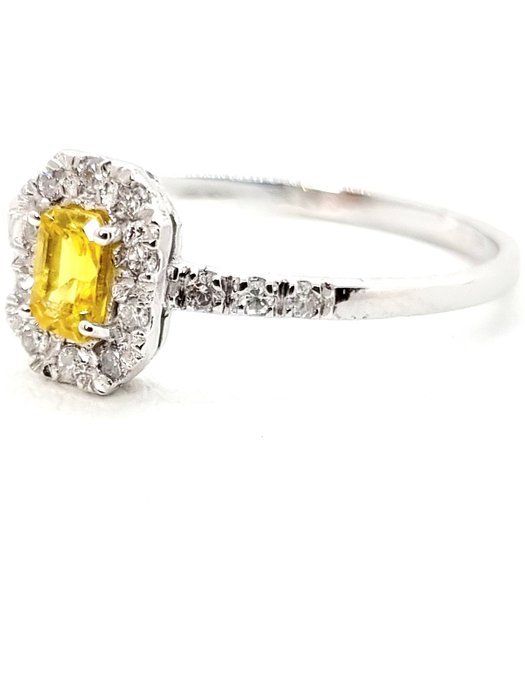 Ring - 18 kraat Hvidguld Safir - Diamant