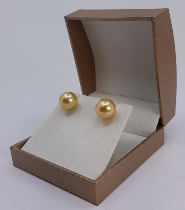 Øreringe - 14 karat Gulguld - 10x11mm South Sea Pearls