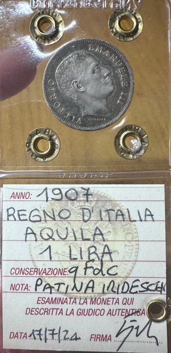 Kongeriget Italien. Vittorio Emanuele III. 1 Lira 1907 “Aquila"